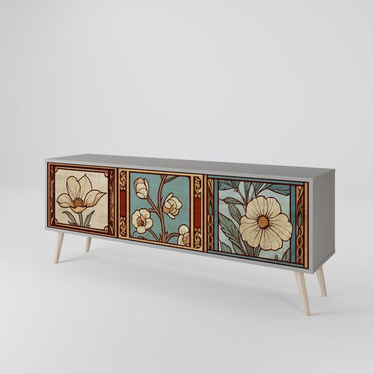 TIMELESS FLORA 3-Door TV Stand in Grey Finish