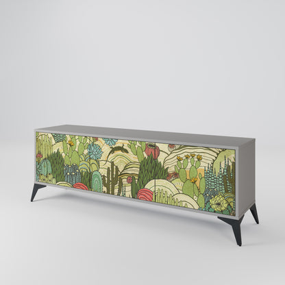 SUCCULENTS KALEIDOSCOPE 3-Door TV Stand in Grey Finish