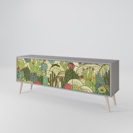 SUCCULENTS KALEIDOSCOPE 3-Door TV Stand in Grey Finish