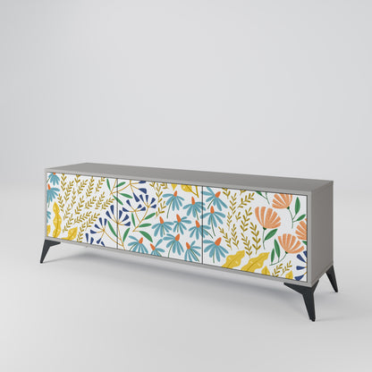 HELLO SPRING 3-Door TV Stand in Grey Finish