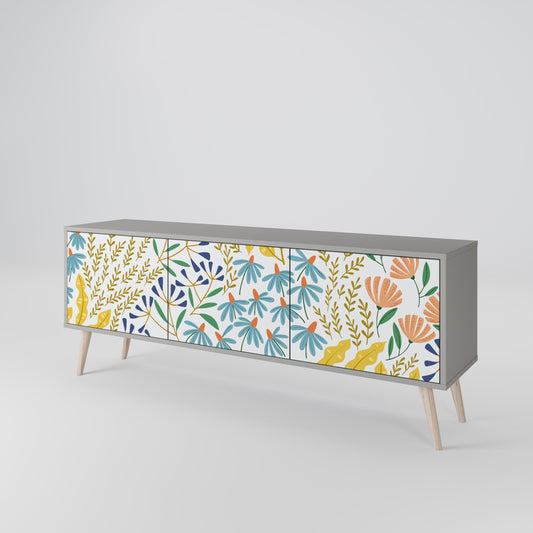 HELLO SPRING 3-Door TV Stand in Grey Finish