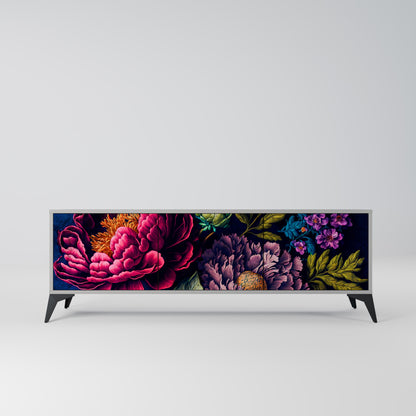 BLOOMING ELEGANCE 3-Door TV Stand in Grey Finish