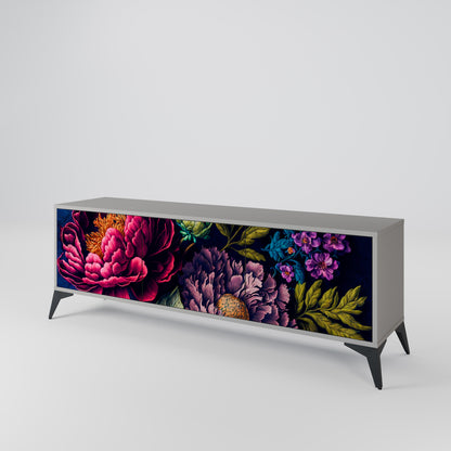 BLOOMING ELEGANCE 3-Door TV Stand in Grey Finish