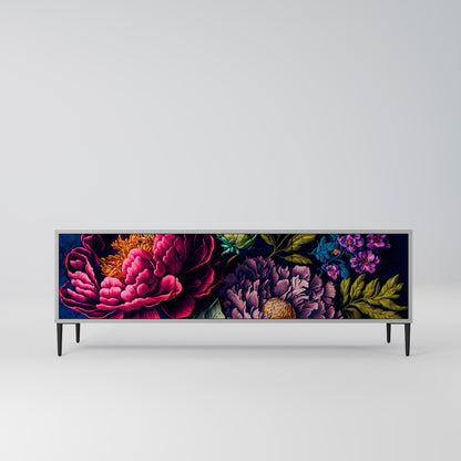 BLOOMING ELEGANCE 3-Door TV Stand in Grey Finish