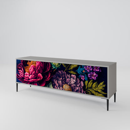 BLOOMING ELEGANCE 3-Door TV Stand in Grey Finish