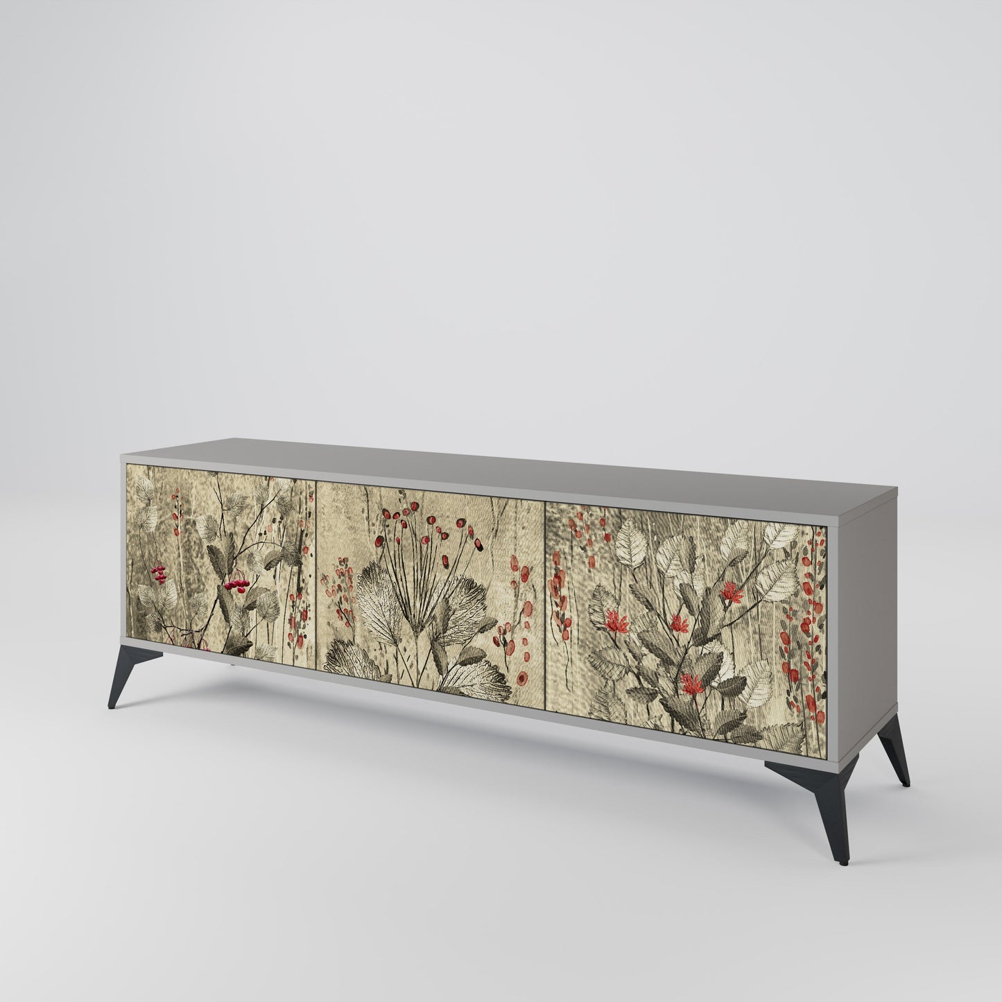 HERBAL GRACE 3-Door TV Stand in Grey Finish