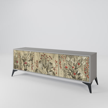 HERBAL GRACE 3-Door TV Stand in Grey Finish