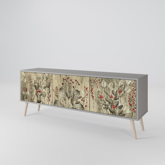 HERBAL GRACE 3-Door TV Stand in Grey Finish