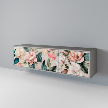 FLORAL GRACE 3-Door TV Stand in Grey Finish