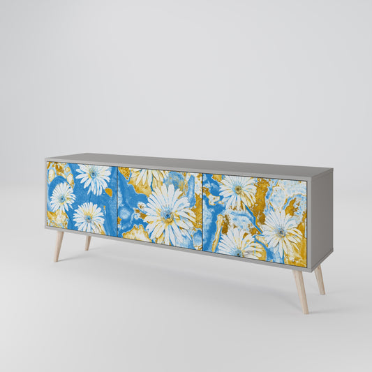 DAISY LUXE 3-Door TV Stand in Grey Finish