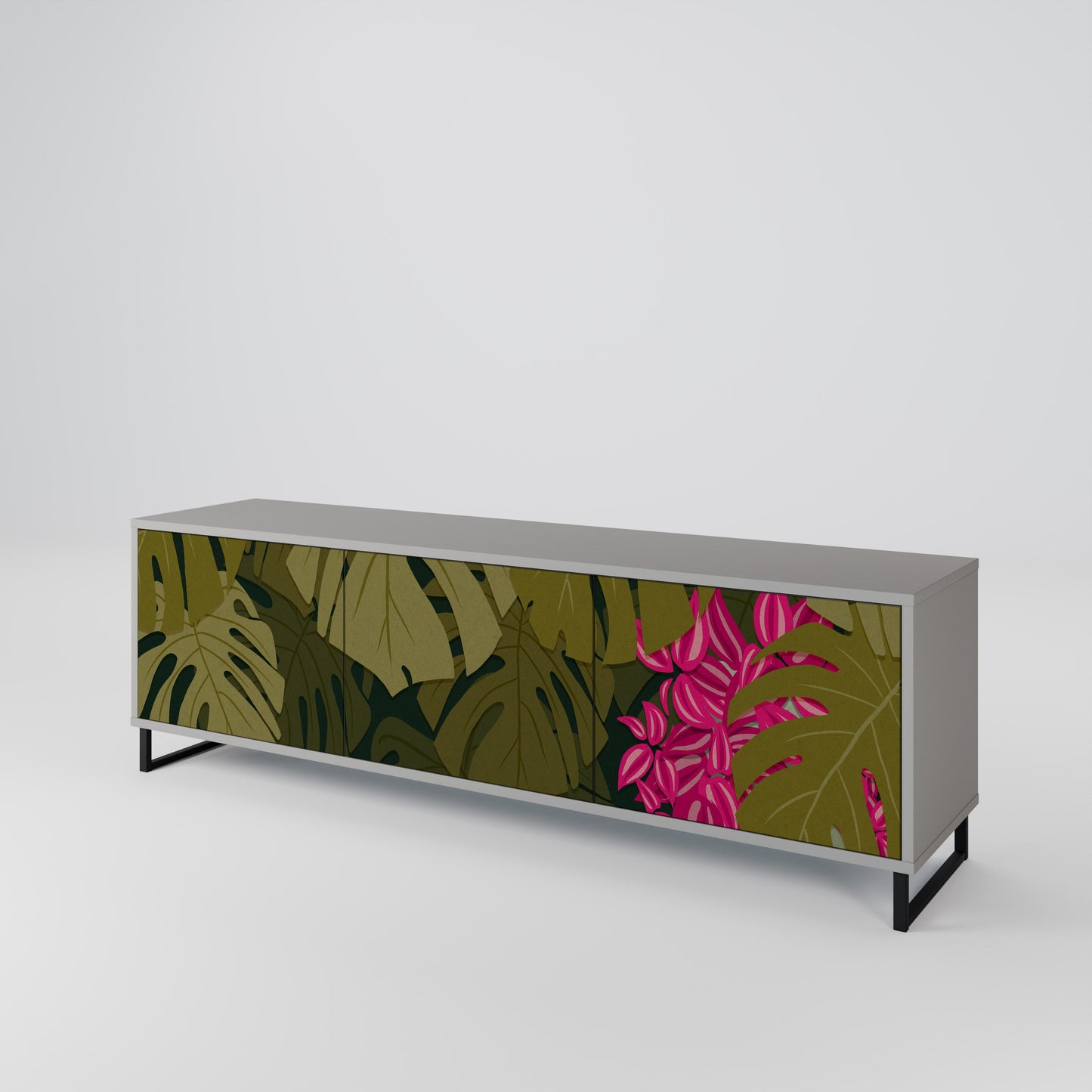 TROPICAL BEAUTY 3-Door TV Stand in Grey Finish
