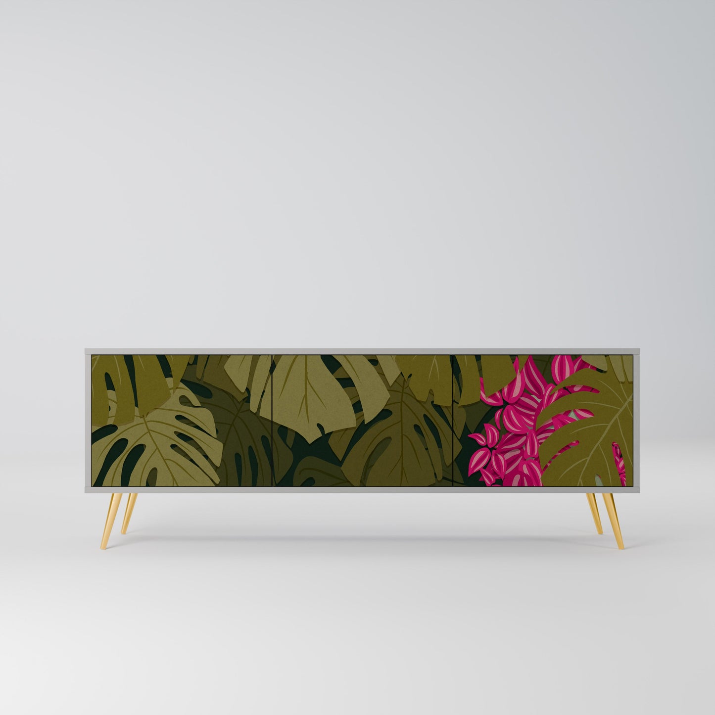 TROPICAL BEAUTY 3-Door TV Stand in Grey Finish