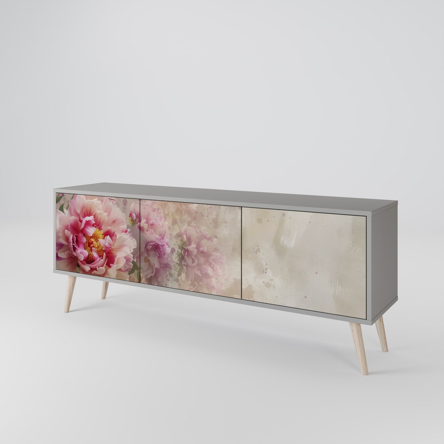 Mobile TV a 3 ante PEONY WHISPER con finitura grigia