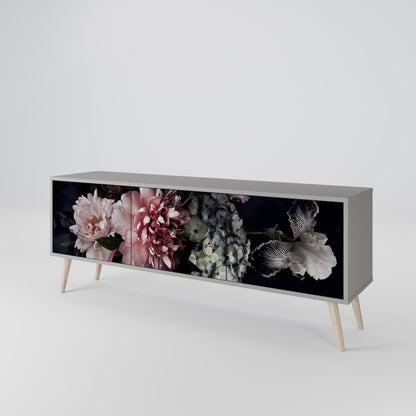 PURE BLOSSOM 3-Door TV Stand in Grey Finish