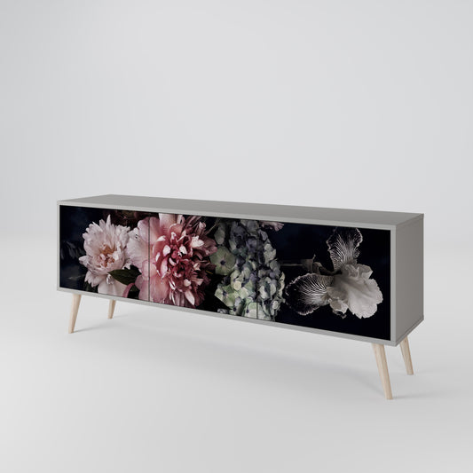 PURE BLOSSOM 3-Door TV Stand in Grey Finish