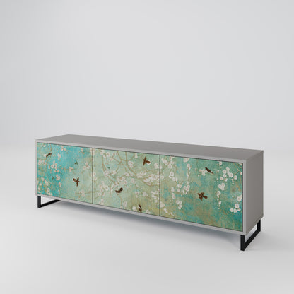 BLOOMING CHARM 3-Door TV Stand in Grey Finish