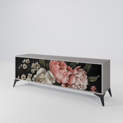 LUSH ELEGANCE 3-Door TV Stand in Grey Finish