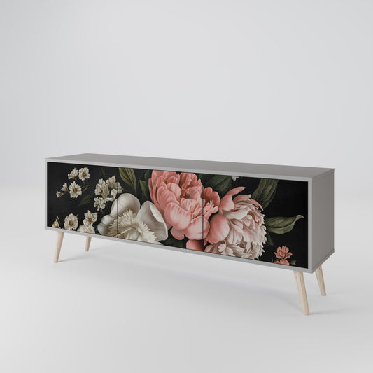 LUSH ELEGANCE 3-Door TV Stand in Grey Finish