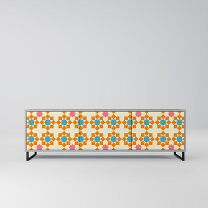 FLORAL DECOR 3-Door TV Stand in Grey Finish