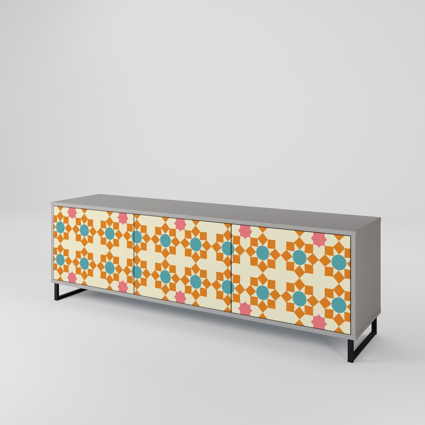FLORAL DECOR 3-Door TV Stand in Grey Finish