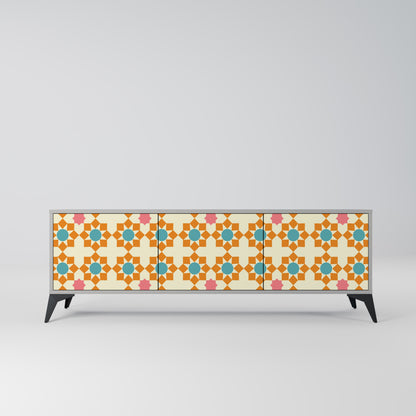 FLORAL DECOR 3-Door TV Stand in Grey Finish
