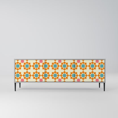 FLORAL DECOR 3-Door TV Stand in Grey Finish