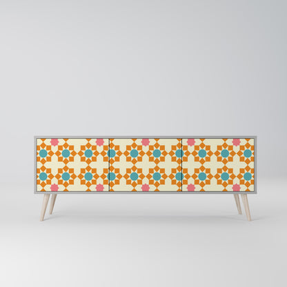 FLORAL DECOR 3-Door TV Stand in Grey Finish