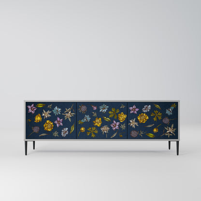 FLOWERS ON NAVY BLUE 3-Door TV Stand in Grey Finish
