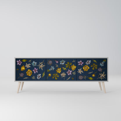 FLOWERS ON NAVY BLUE 3-Door TV Stand in Grey Finish