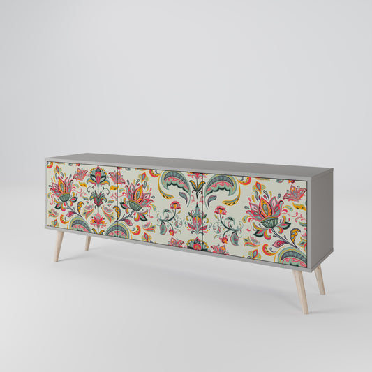ORGANIC FOLKLORE 3-Door TV Stand in Grey Finish