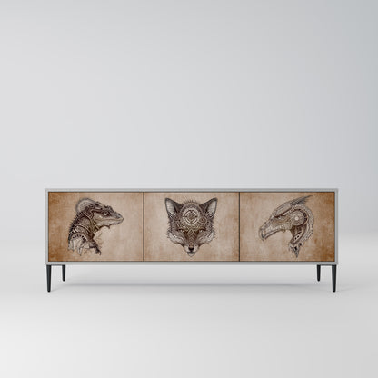 STEAMPUNK CLAN 3-Door TV Stand in Grey Finish