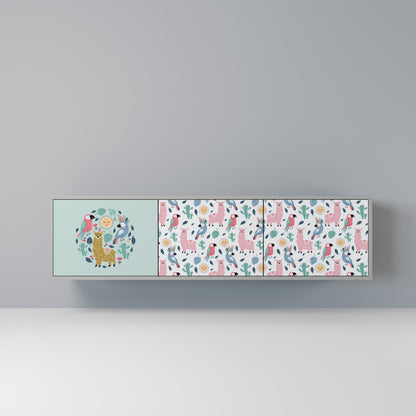 COLORFUL ALPACAS 3-Door TV Stand in Grey Finish