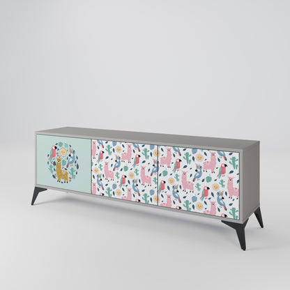 COLORFUL ALPACAS 3-Door TV Stand in Grey Finish