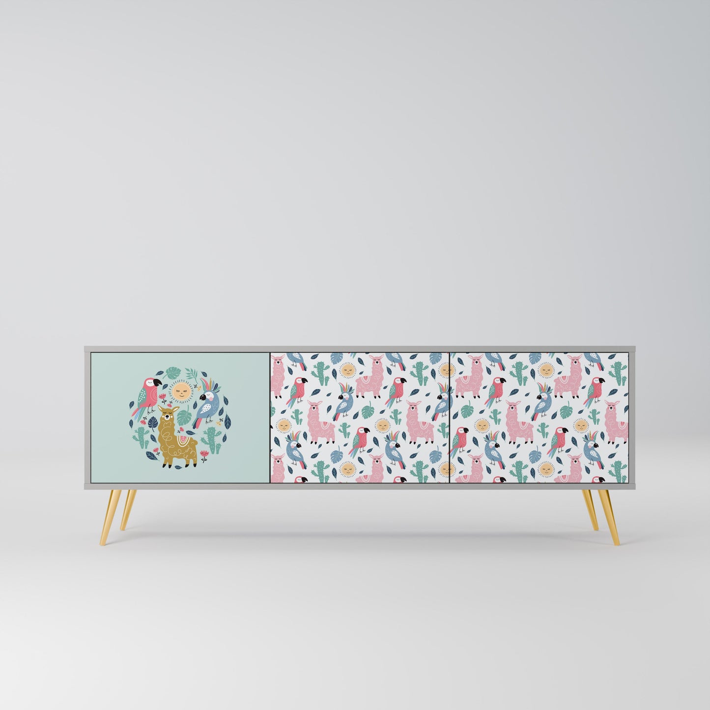 COLORFUL ALPACAS 3-Door TV Stand in Grey Finish