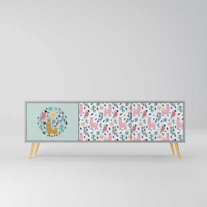 COLORFUL ALPACAS 3-Door TV Stand in Grey Finish