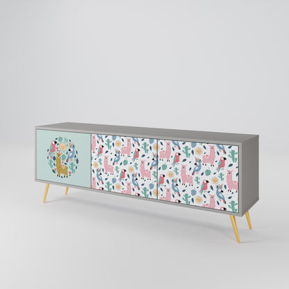 COLORFUL ALPACAS 3-Door TV Stand in Grey Finish