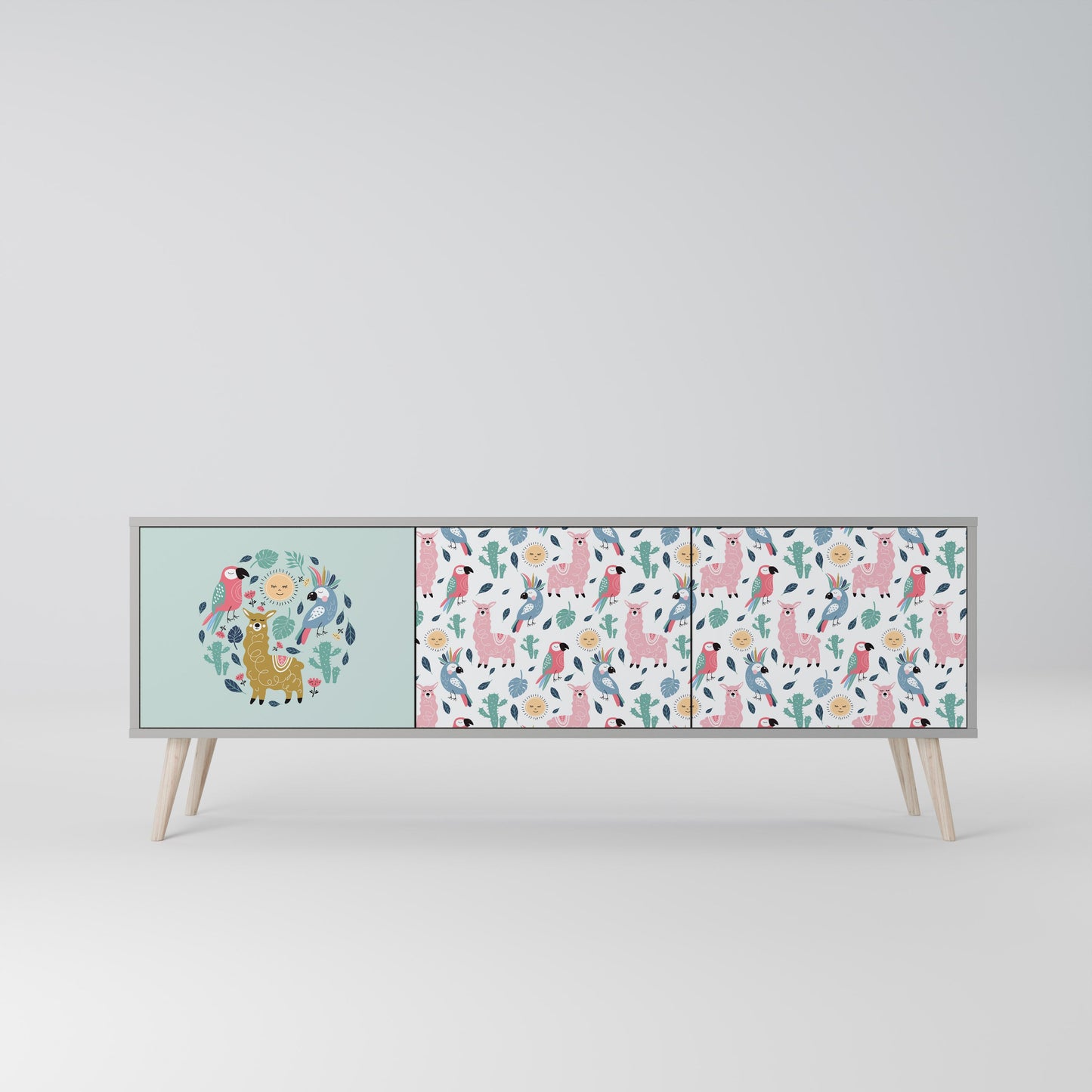 COLORFUL ALPACAS 3-Door TV Stand in Grey Finish
