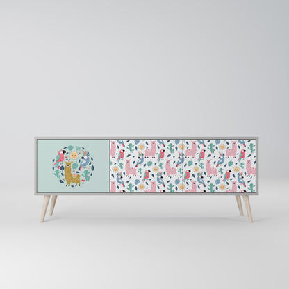 COLORFUL ALPACAS 3-Door TV Stand in Grey Finish