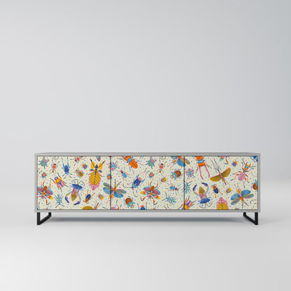 COLORFUL INSECTS 3-Door TV Stand in Grey Finish