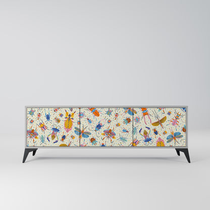 COLORFUL INSECTS 3-Door TV Stand in Grey Finish