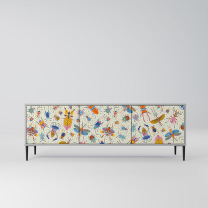 COLORFUL INSECTS 3-Door TV Stand in Grey Finish