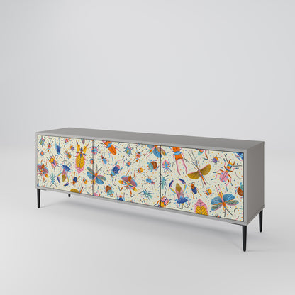 COLORFUL INSECTS 3-Door TV Stand in Grey Finish