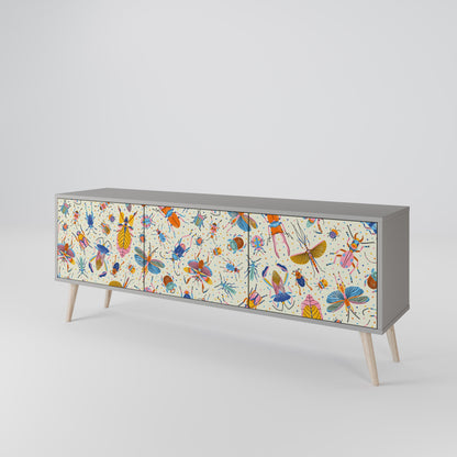COLORFUL INSECTS 3-Door TV Stand in Grey Finish