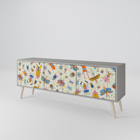 COLORFUL INSECTS 3-Door TV Stand in Grey Finish