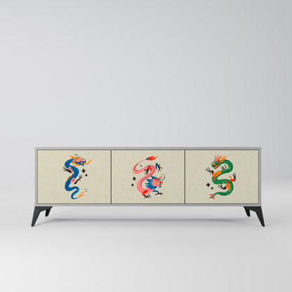 MYTHOLOGICAL CREATURES 3-Door TV Stand in Grey Finish