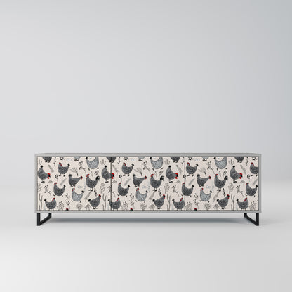 HAPPY HENS 3-Door TV Stand in Grey Finish