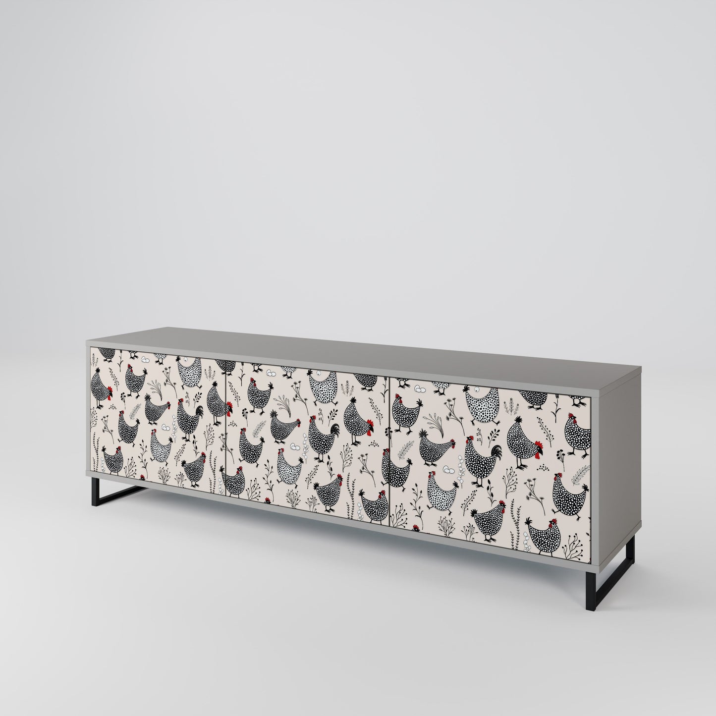 HAPPY HENS 3-Door TV Stand in Grey Finish