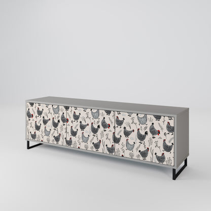 HAPPY HENS 3-Door TV Stand in Grey Finish