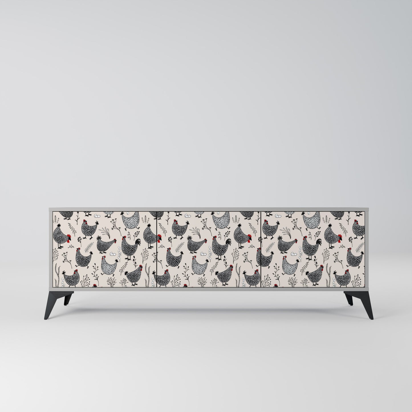 HAPPY HENS 3-Door TV Stand in Grey Finish