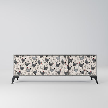 HAPPY HENS 3-Door TV Stand in Grey Finish